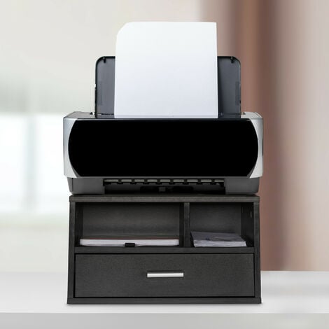 Relaxdays Soporte Impresora para Escritorio, Estante Mesa con Cajón,  Organizador 3 Compartimentos, 22x40x30 cm, Negro