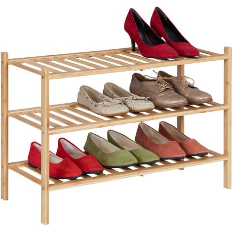 Zapatero apilable de bambú de 3 niveles, organizador de almacenamiento,  soporte para zapatos, para armario, entrada y pasillo