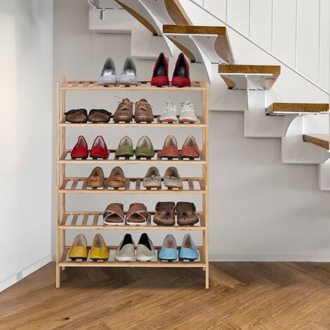 Zapatero apilable de bambú de 2 niveles, organizador de almacenamiento,  soporte para zapatos, para armario, entrada y pasillo