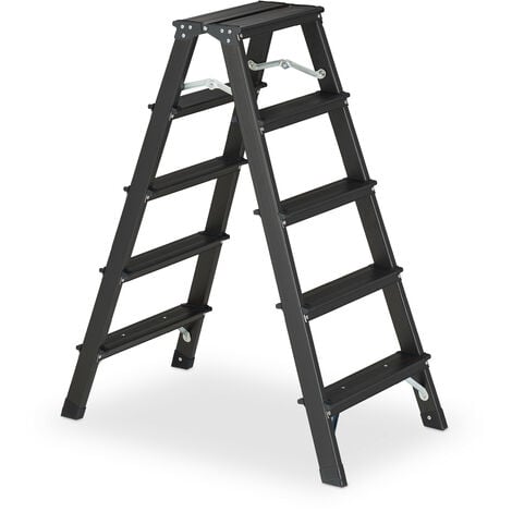 SOLADDER - Escalera de 5 escalones, taburete plegable, escalera plegable de  aluminio ligero negro para techo de 10 pies de alto con pedal ancho
