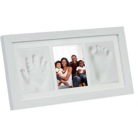 Marco de fotos para bebé para huella de mano y pie 3D, Portafotos de madera  con molde de yeso, blanco,+ Regalo de un babero- Danielstore (21 X 26)