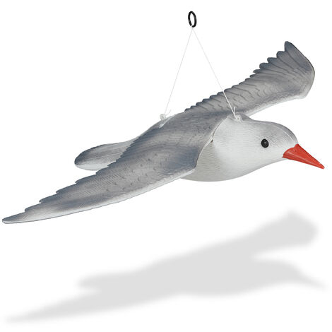 Relaxdays Gaviota Espantapájaros, Ahuyentador Palomas Colgante Decorativo, Anillo y Cuerda, Jardín y Balcón, Blanco/Gris