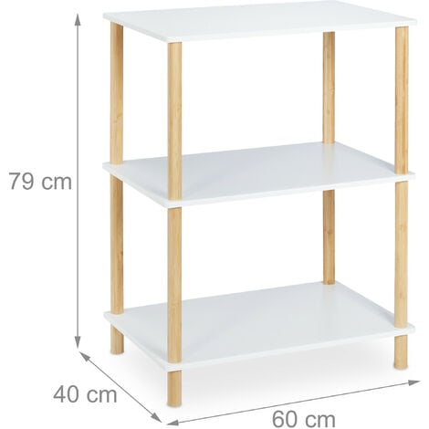 Relaxdays Estantería, 2 Baldas, MDF y Bambú, 44 x 60 x 40 cm, Estante  Vertical, Mueble para Baño, Blanco/Natural