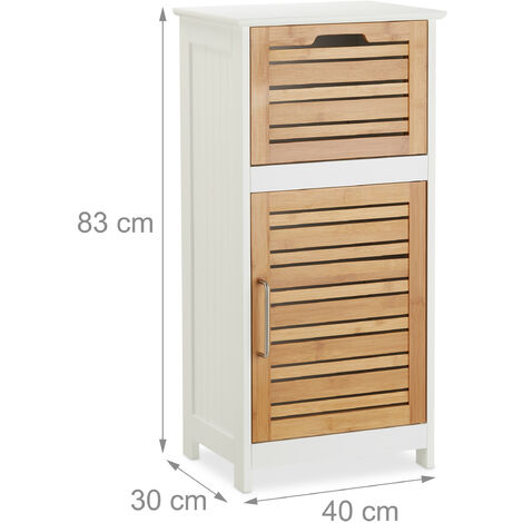 Relaxdays Estantería Estrecha con Cajón, Blanco, Bambú, 83 x 40 x 30 cm