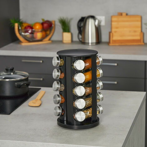 Relaxdays Especiero Giratorio 6 Botes, Organizador Tarros Especias Dosificador Acero Inox 17x16cm Plata Transparente 86473254