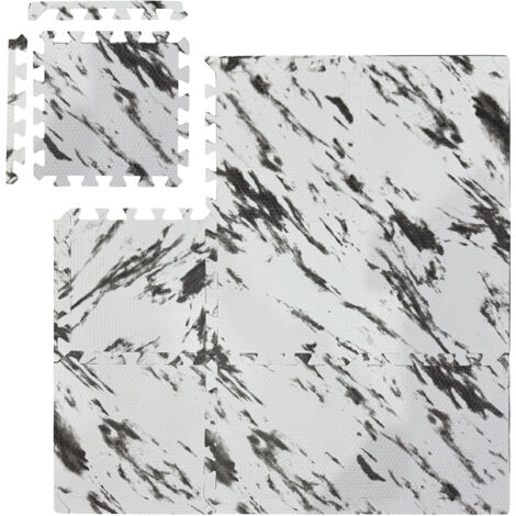 Suelo Goma Estilo Mármol, Alfombra Puzle 18 Piezas, Fitness y Máquinas Gimnasio, sin BPA, 1,7 m², Blanco (1/5)