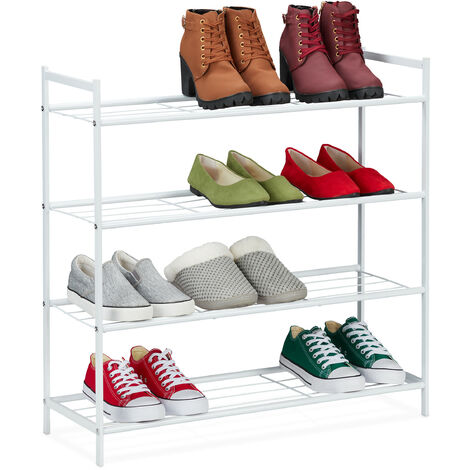 Relaxdays schoenenrek, metaal, 4 etages, stapelbaar, uitbreidbaar, HBD: 70 x 70 x 26 cm, voor 12 paar schoenen, wit