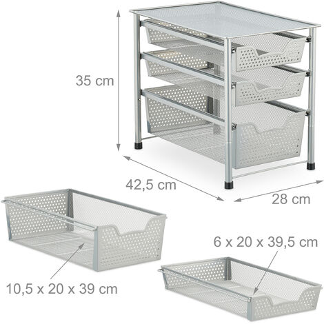 Relaxdays Estante Organizador, Estantería Apilable Oficina, Metal, Cocina,  Cesta Extraíble 19 x 28 x 42,5