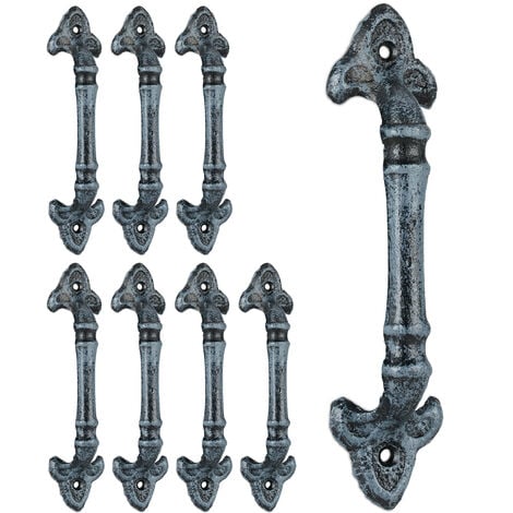Set Tiradores de Muebles Antiguos, 8 Manijas Puertas Armarios y Cajones,  Hierro Fundido, 20cm, Gris
