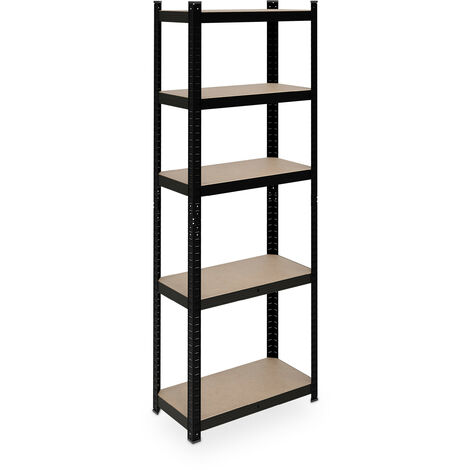 Relaxdays Estantería Metálica, 180 x 60 x 30 cm, Resiste 500 kg, 5 Baldas, Cargas Pesadas, Sótano, Taller, Acero, Negro