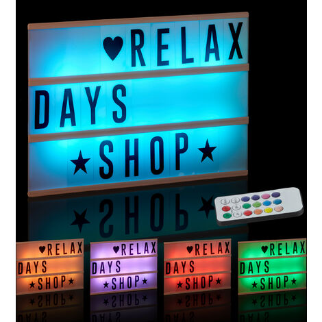 Relaxdays Caja de Luz Led con 85 Letras y Símbolos Cambio de Color,  Plástico, Blanco, 22 x 30 x 4,5 cm