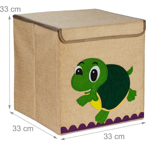 Relaxdays Caja de Almacenaje, Diseño Tortuga, Cajita de Tela Niños,  Plegable, 33x33x33 cm, para Juguetes, Beige/