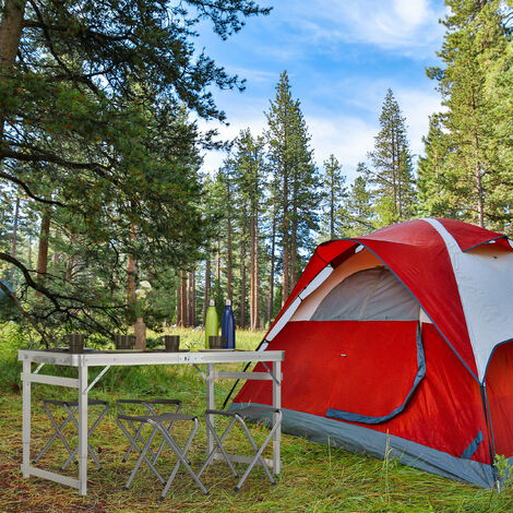 Mesa de camping plegable con 4 sillas 120x60x70 cm marrón