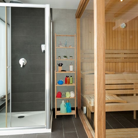 Mueble de baño Vetlanda con puerta y 3 estantes bambú 87 x 66 x 33 cm  natural [en.casa]