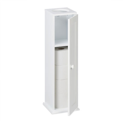 Relaxdays Mueble Baño 2 Baldas, Armario con Dispensador Toallitas Húmedas, 65x19,5x19,5cm, Puerta, Estrecho, MDF, Blanco