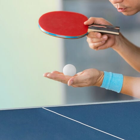 Relaxdays Mesa Ping Pong Exterior Plegable con Red, Pelotas y Raquetas,  Madera-Metal, Azul, 71 x