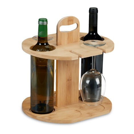 Botellero de pared para vinos de bambú con espacio para 4 botellas