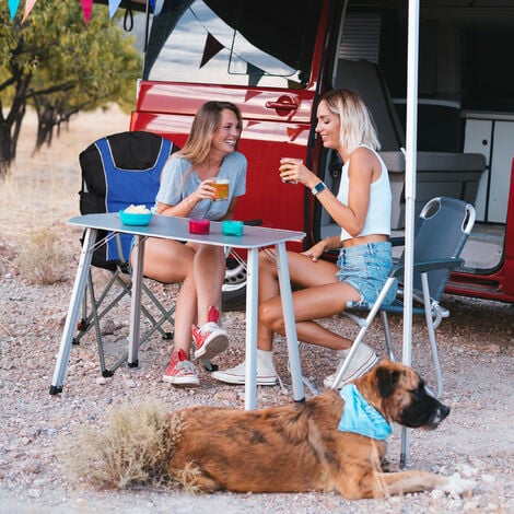 Relaxdays Silla Plegable Camping con Respaldo Acolchado Ajustable,  Poliéster, Azul y Negro, 108 x 90 x