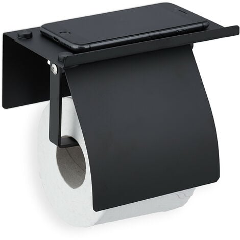 Portarrollos de papel higiénico montado en la pared sin taladro para baño  (negro)