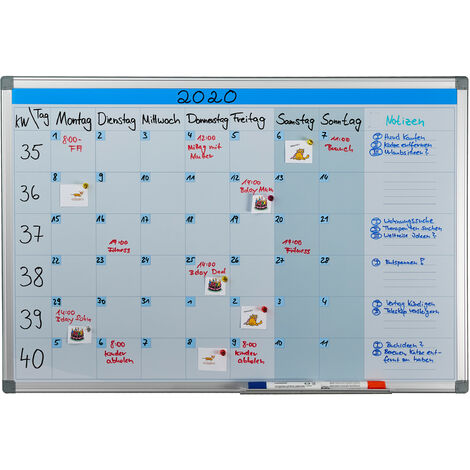 Relaxdays Pizarra Magnética, Planificador Semanal, Reutilizable, Organizador, Bandeja Bolígrafos, 60 x 90 cm, Blanco