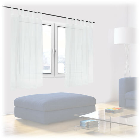 Relaxdays 2 Visillos de Voile, Cortinas Semitransparentes con Presillas,  Salón y Dormitorio , 145x140 cm, Blanco