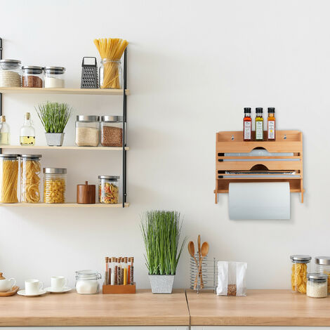 Porta rollos triple de cocina con estante para condimentos