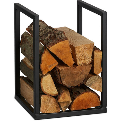 Relaxdays Leñero de Chimenea Metálico, 40 x 30 x 30 cm, Estante de Leña para Interior, para Troncos y Astillas, Negro