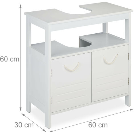 Mueble De Baño Relaxdays Con 2 Puertas, 60x60x30 Cm, MDF Blanco, Para Bajo El Lavabo