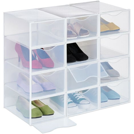 Relaxdays Pack 12 Cajas Zapatos Apilables, Calzado hasta Talle 45
