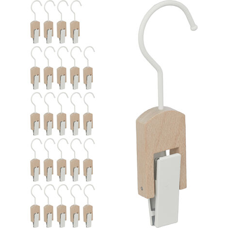 Set de 25 Ganchos para Botas, Hierro y Madera, Colgador Pinzas, Clips Engomados, para Percheros, Blanco/Natural