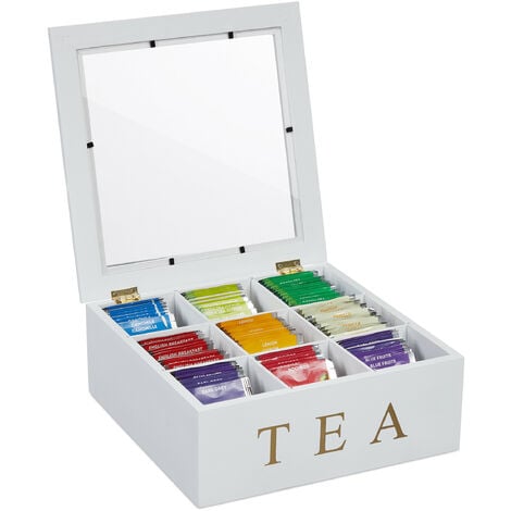 Caja de té 12 cajones Dispensador bolsas té madera Organizador