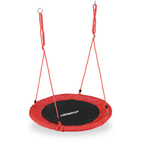 Columpio nido Relaxdays, redondo, para niños y adultos, ajustable, Ø 90 cm, para jardín, hasta 100 kg, rojo
