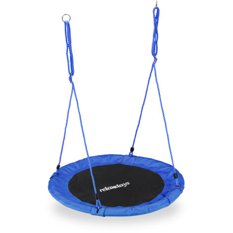 Columpio nido Relaxdays para exterior, niños y adultos, Ø110 cm, hasta 100 kg, tipo plato, azul