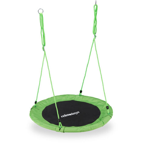 Columpio nido Relaxdays para exterior, niños y adultos, Ø110 cm, hasta 100 kg, redondo, tipo plato, verde