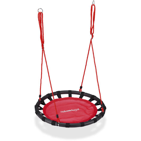 Columpio nido Relaxdays, redondo, para niños y adultos, ajustable, exterior, Ø 80 cm, hasta 100 kg, rojo