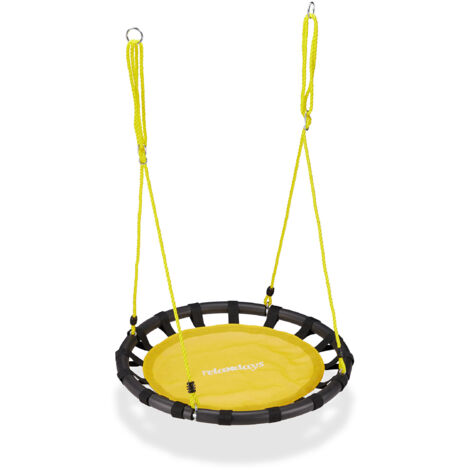 Relaxdays columpio nido, colgante redondo Ø 80 cm, para niños y adultos, ajustable, exterior, hasta 100 kg, amarillo