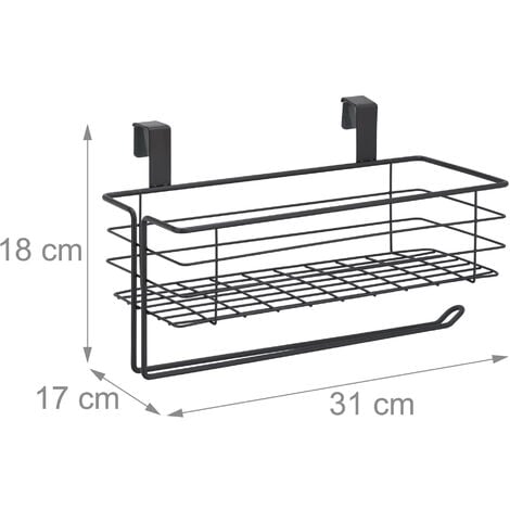 4 Cestas Colgantes con Portarrollos de Cocina, Almacenaje, Cocina y Baño,  Alambre, 18x31x17 cm, Negro