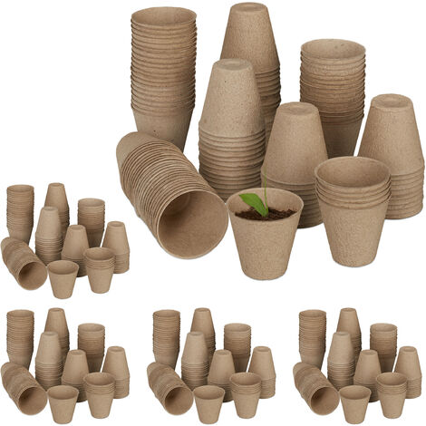 Relaxdays Set 600 Semilleros, Biodegradables, Macetas Semillas Redondas, Planteros Pequeñas Celulosa, 7,5x8 cm, Natural