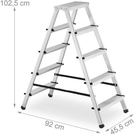 Relaxdays Escalera Plegable, con 5 Peldaños, Taburete de Aluminio, hasta  120 kg, 99 x 45 x
