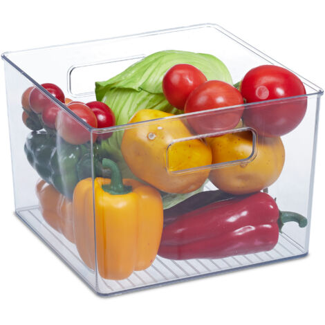 2 Organizadores Nevera, Almacenaje Alimentos Frigo, 15,5 x 21 x 21 cm, Cajones para Cocina con Asas, Transparente (1/5)