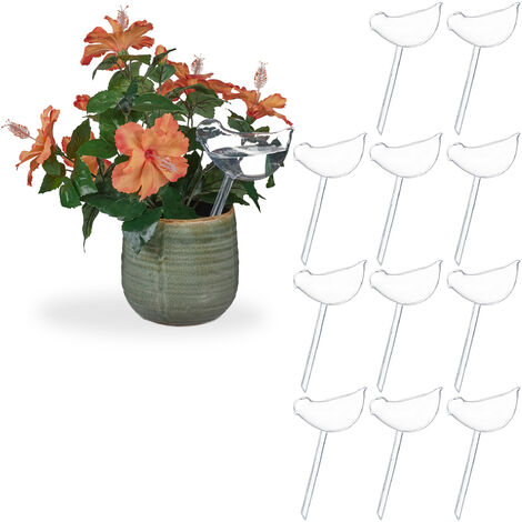 Pack 12 Globos Autorriego Diseño Pájaro, Regadores Plantas 200ml, Dosifican Agua de Riego, Transparente