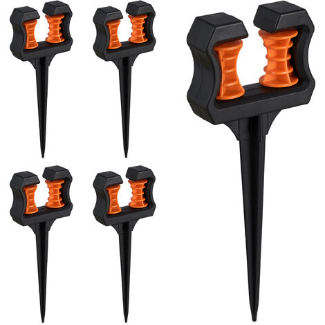 Relaxdays Guías para Mangueras, Set de 5, Soporte Cables con Estaca de Suelo, Plástico, Poleas, 26 x 10 x 3 cm, Negro