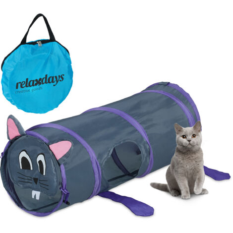 Relaxdays Túnel para Gatos Diseño Ratón, Tubo Gatuno Plegable, 63x26 cm, Laberinto de Juguete, Poliéster, Multicolor (1/5)