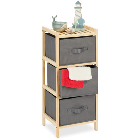 Relaxdays Estantería Baño con 3 Cestas Plegables, Almacenaje, Repisa Pequeña con Cajones, 65x28x25,5 cm, Gris