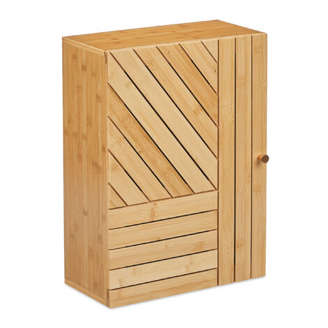 Relaxdays Mueble de Baño para Pared con Puerta de Montaje Variable, Bambú, Balda Regulable, 55 x 40 x 20 cm, Natural (1/5)