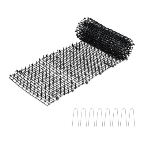 Relaxdays Pinchos Anti Gatos y Comadrejas, Malla Antigatos, 2x200x30 cm, Protector de Plantas, 8 Anclajes Suelo, Negro