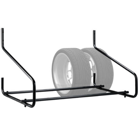 Relaxdays Soporte Ruedas Pared, para Colgar 4 Llantas, Almacenaje Neumáticos, Telescópico, hasta 80 kg, Acero, Negro (1/5)