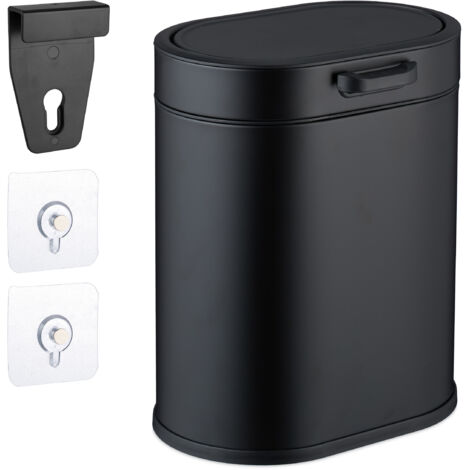 Relaxdays Cubo basura pared 5 L, colgar o pegar, cubeta interior, para cocina y baño, negro