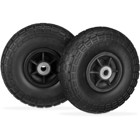 4 Ruedas de Carro, Antipinchazos, Macizas, 4.10/3.50-4", Eje de 16 mm, hasta 150 kg, 260x85mm, Negro