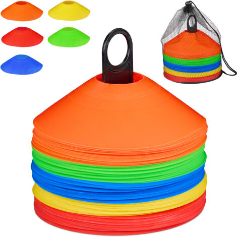 Relaxdays 80 Conos Entrenamiento, Chinos Fútbol, Setas Entrenar Deportes, PE, Soporte y Bolsa, 5 x 19 cm, Multicolor